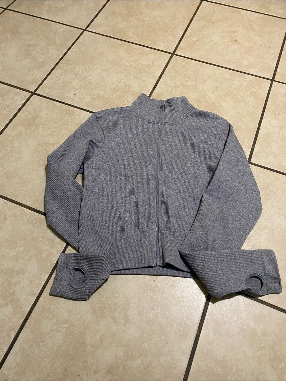 Zip Front Ribbed Knit Jacket in Heather Gray